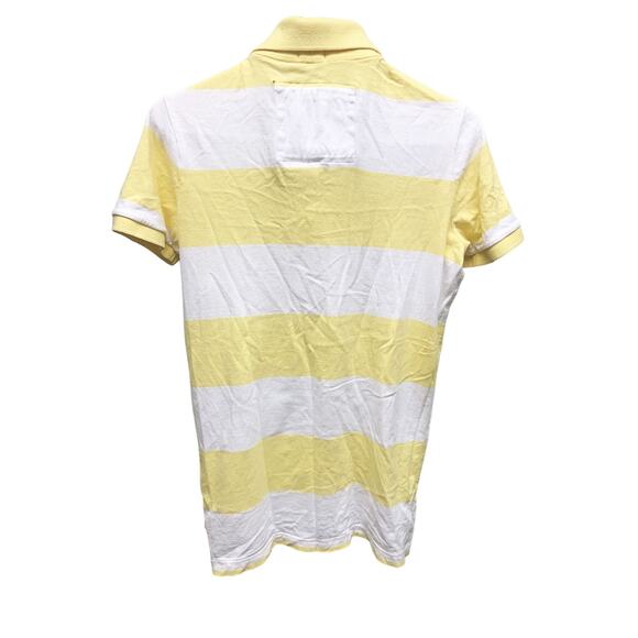 Abercrombie & Fitch Yellow Striped White Moose Logo Muscle Polo V-neck SS Size S - Picture 4 of 6